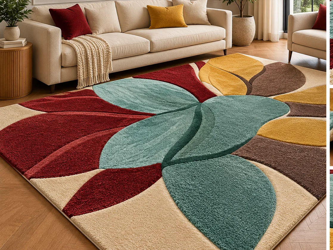 Botanical Leaf Carved Wool Rug, hand-carved tufted pile